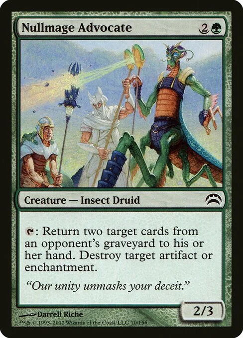 Nullmage Advocate, carta Magic di tipo Creature — Insect Druid illustrata da Darrell Riche