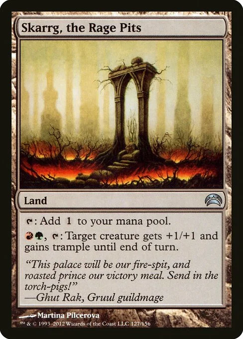 Skarrg, the Rage Pits, carta Magic di tipo Land illustrata da Martina Pilcerova