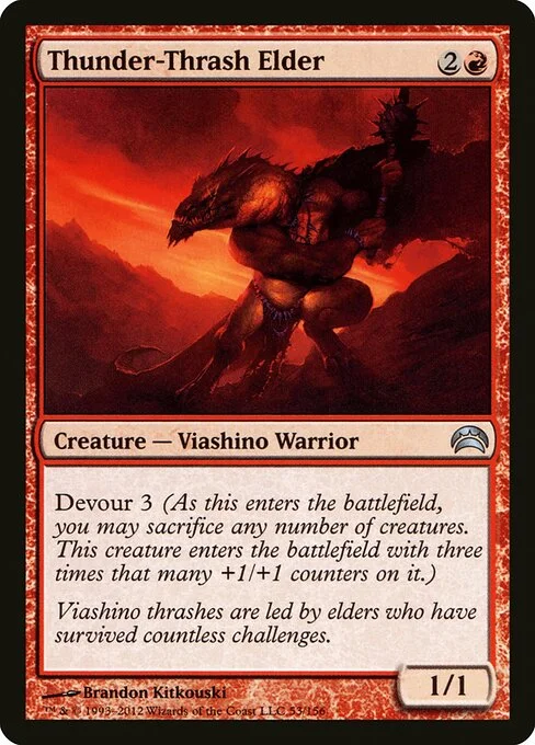 Thunder-Thrash Elder, carta Magic di tipo Creature — Lizard Warrior illustrata da Brandon Kitkouski