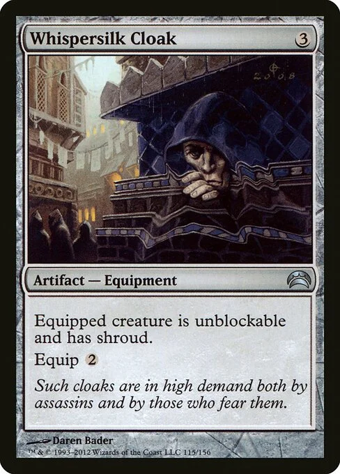 Whispersilk Cloak, carta Magic di tipo Artifact — Equipment illustrata da Daren Bader