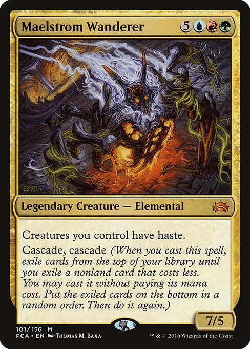 Maelstrom Wanderer, carta Magic di tipo Legendary Creature — Elemental illustrata da Thomas M. Baxa