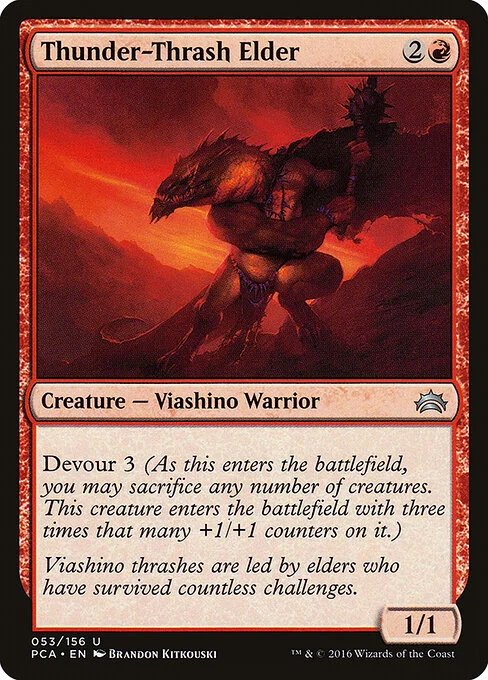Thunder-Thrash Elder, carta Magic di tipo Creature — Lizard Warrior illustrata da Brandon Kitkouski