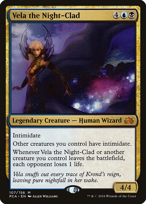 Vela the Night-Clad, carta Magic di tipo Legendary Creature — Human Wizard illustrata da Allen Williams