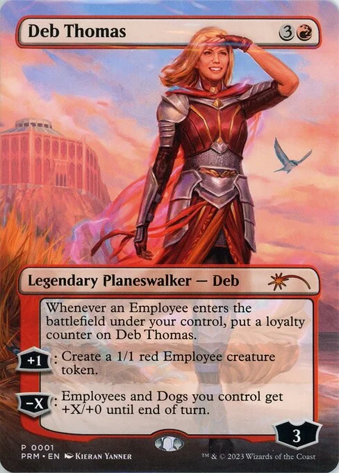 Deb Thomas, carta Magic di tipo Legendary Planeswalker — Deb illustrata da Kieran Yanner