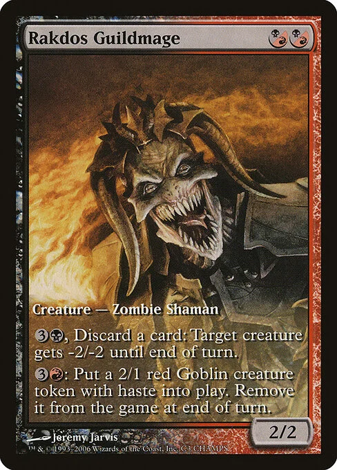 Rakdos Guildmage, carta Magic di tipo Creature — Zombie Shaman illustrata da Jeremy Jarvis
