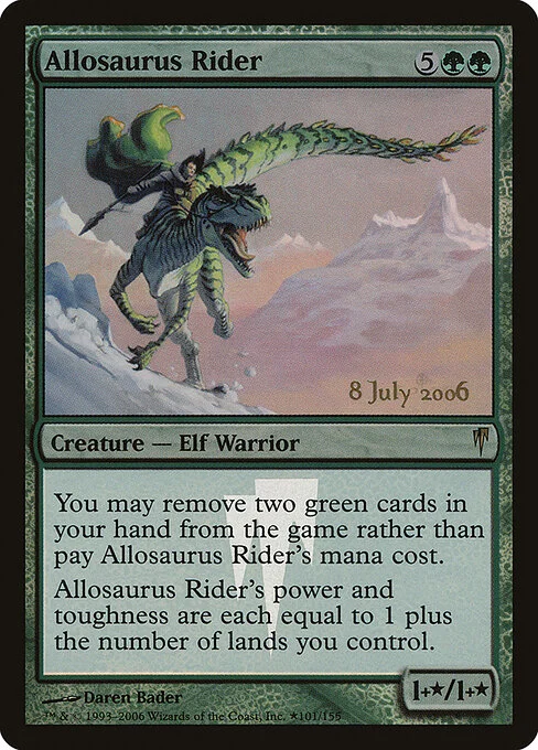 Allosaurus Rider, carta Magic di tipo Creature — Elf Warrior illustrata da Daren Bader