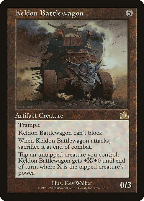 Keldon Battlewagon, carta Magic di tipo Artifact Creature — Juggernaut illustrata da Kev Walker