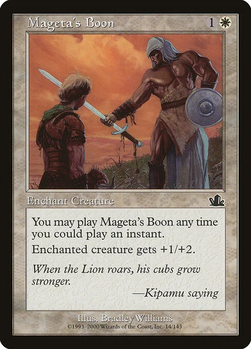 Mageta's Boon, carta Magic di tipo Enchantment — Aura illustrata da Bradley Williams