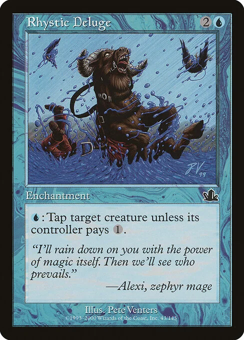 Rhystic Deluge, carta Magic di tipo Enchantment illustrata da Pete Venters