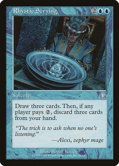 Rhystic Scrying, carta Magic di tipo Sorcery illustrata da Roger Raupp
