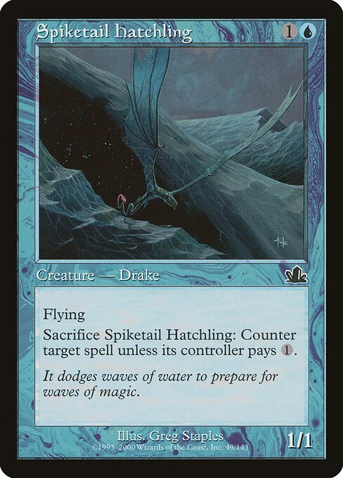 Spiketail Hatchling, carta Magic di tipo Creature — Drake illustrata da Greg Staples