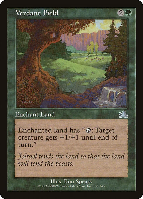 Verdant Field, carta Magic di tipo Enchantment — Aura illustrata da Ron Spears