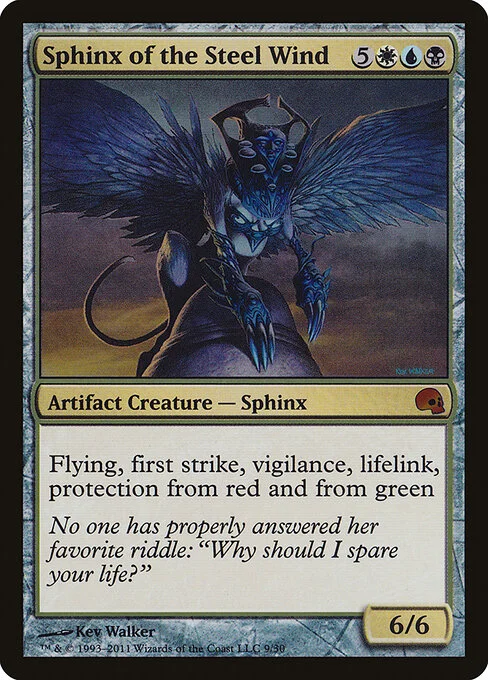 Sphinx of the Steel Wind, carta Magic di tipo Artifact Creature — Sphinx illustrata da Kev Walker