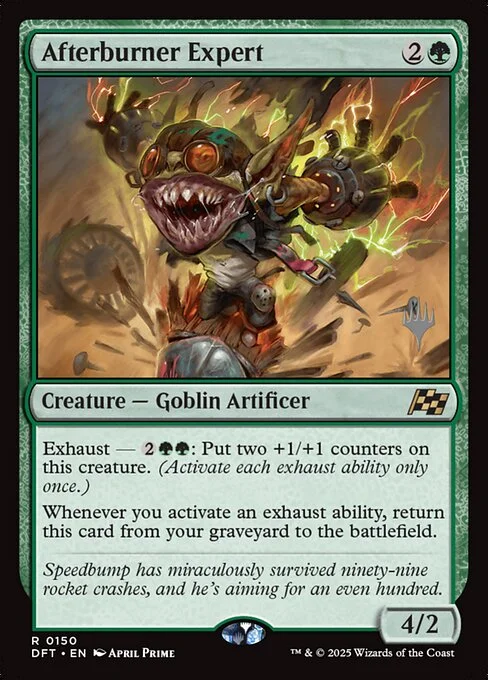 Afterburner Expert, carta Magic di tipo Creature — Goblin Artificer illustrata da April Prime