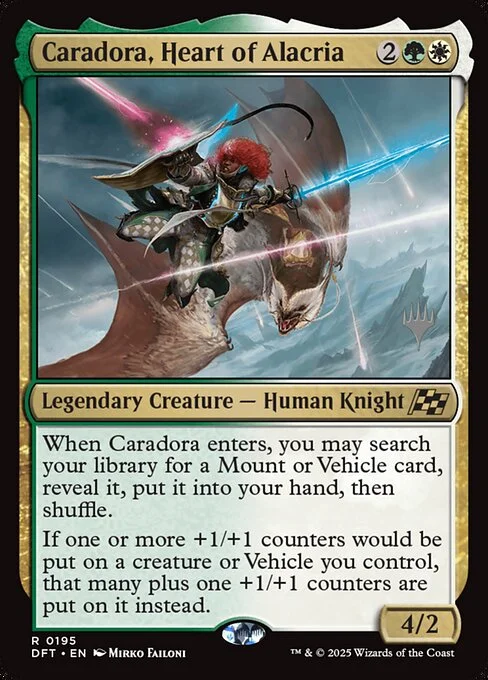 Caradora, Heart of Alacria, carta Magic di tipo Legendary Creature — Human Knight illustrata da Mirko Failoni