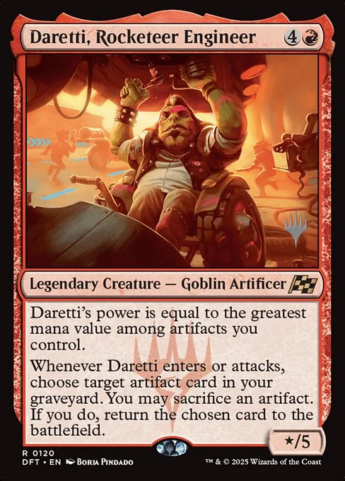 Daretti, Rocketeer Engineer, carta Magic di tipo Legendary Creature — Goblin Artificer illustrata da Borja Pindado