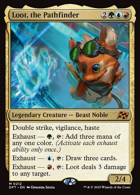 Loot, the Pathfinder, carta Magic di tipo Legendary Creature — Beast Noble illustrata da Ernanda Souza