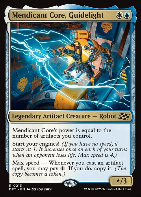 Mendicant Core, Guidelight, carta Magic di tipo Legendary Artifact Creature — Robot illustrata da Zezhou Chen