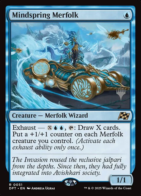 Mindspring Merfolk, carta Magic di tipo Creature — Merfolk Wizard illustrata da Andreia Ugrai