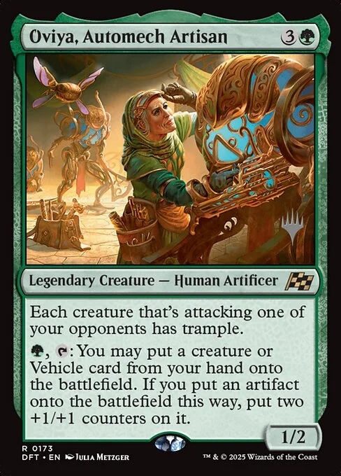 Oviya, Automech Artisan, carta Magic di tipo Legendary Creature — Human Artificer illustrata da Julia Metzger