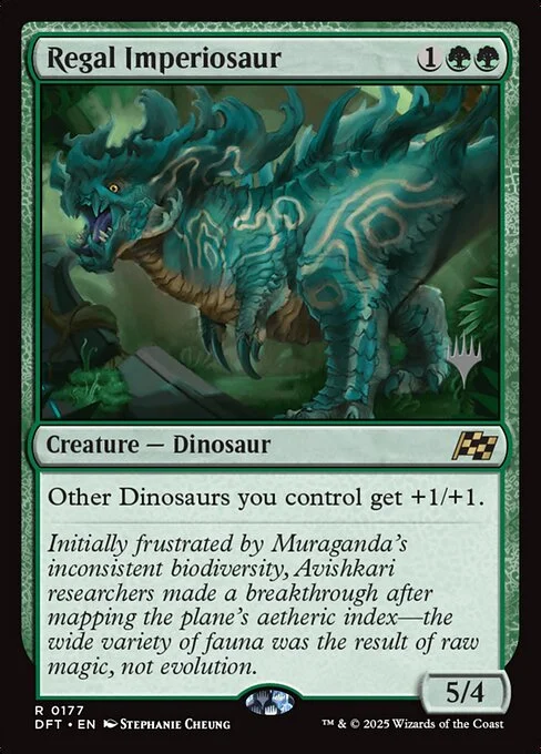 Regal Imperiosaur, carta Magic di tipo Creature — Dinosaur illustrata da Stephanie Cheung