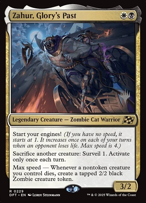 Zahur, Glory's Past, carta Magic di tipo Legendary Creature — Zombie Cat Warrior illustrata da Leroy Steinmann