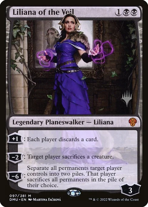 Liliana of the Veil, carta Magic di tipo Legendary Planeswalker — Liliana illustrata da Martina Fačková