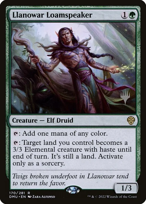 Llanowar Loamspeaker, carta Magic di tipo Creature — Elf Druid illustrata da Zara Alfonso