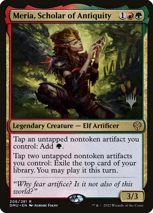 Meria, Scholar of Antiquity, carta Magic di tipo Legendary Creature — Elf Artificer illustrata da Aurore Folny