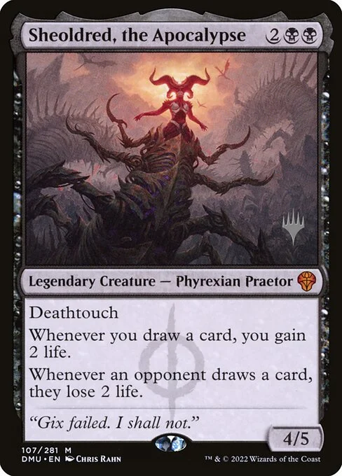 Sheoldred, the Apocalypse, carta Magic di tipo Legendary Creature — Phyrexian Praetor illustrata da Chris Rahn