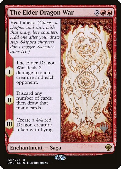 The Elder Dragon War, carta Magic di tipo Enchantment — Saga illustrata da Filip Burburan