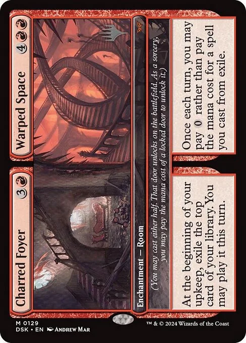 Charred Foyer // Warped Space, carta Magic di tipo Enchantment — Room // Enchantment — Room illustrata da Andrew Mar