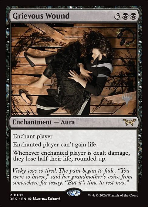 Grievous Wound, carta Magic di tipo Enchantment — Aura illustrata da Martina Fačková