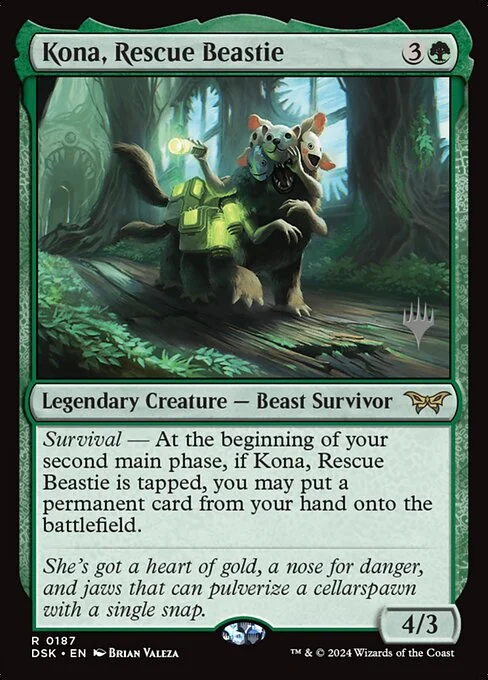 Kona, Rescue Beastie, carta Magic di tipo Legendary Creature — Beast Survivor illustrata da Brian Valeza