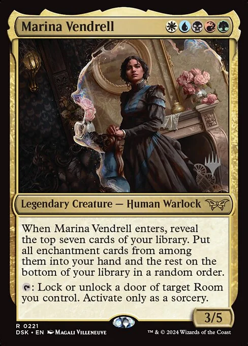 Marina Vendrell, carta Magic di tipo Legendary Creature — Human Warlock illustrata da Magali Villeneuve