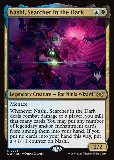 Nashi, Searcher in the Dark, carta Magic di tipo Legendary Creature — Rat Ninja Wizard illustrata da Johan Grenier