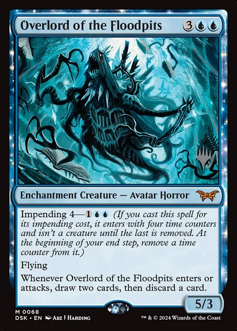 Overlord of the Floodpits, carta Magic di tipo Enchantment Creature — Avatar Horror illustrata da Abz J Harding