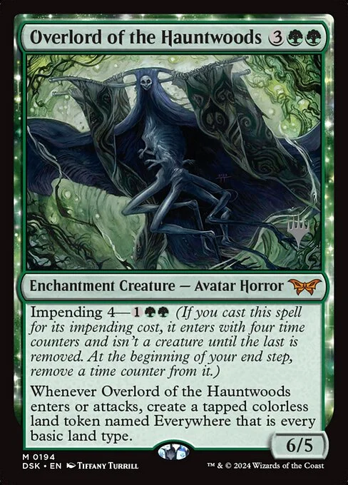 Overlord of the Hauntwoods, carta Magic di tipo Enchantment Creature — Avatar Horror illustrata da Tiffany Turrill
