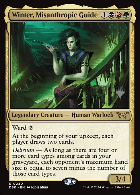 Winter, Misanthropic Guide, carta Magic di tipo Legendary Creature — Human Warlock illustrata da Jodie Muir