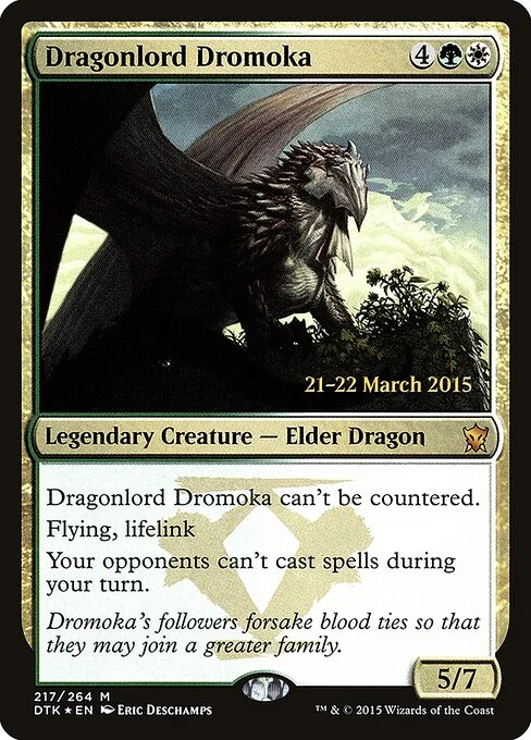 Dragonlord Dromoka, carta Magic di tipo Legendary Creature — Elder Dragon illustrata da Eric Deschamps