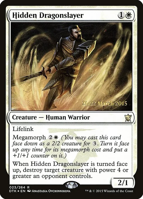 Hidden Dragonslayer, carta Magic di tipo Creature — Human Warrior illustrata da Anastasia Ovchinnikova