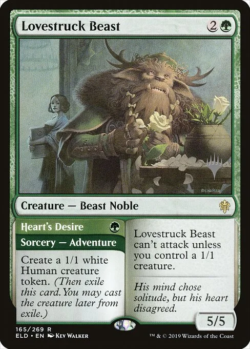Lovestruck Beast // Heart's Desire, carta Magic di tipo Creature — Beast Noble // Sorcery — Adventure illustrata da Kev Walker
