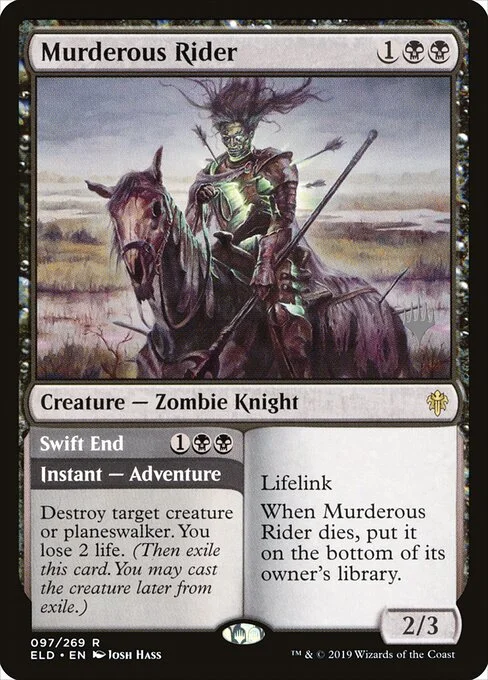 Murderous Rider // Swift End, carta Magic di tipo Creature — Zombie Knight // Instant — Adventure illustrata da Josh Hass
