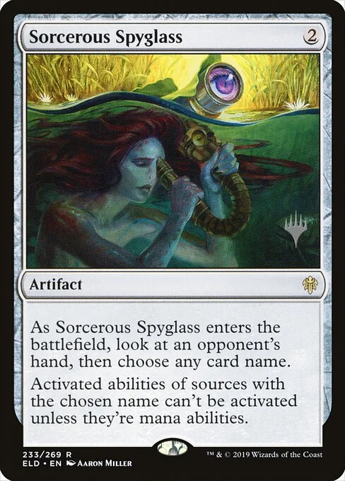 Sorcerous Spyglass, carta Magic di tipo Artifact illustrata da Aaron Miller