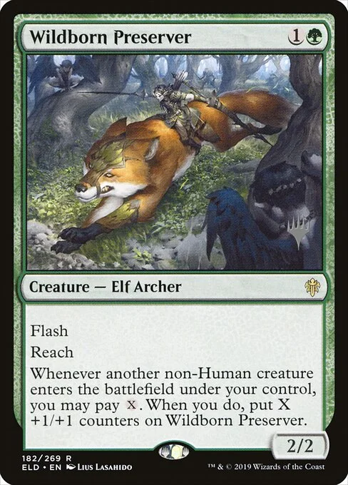 Wildborn Preserver, carta Magic di tipo Creature — Elf Archer illustrata da Lius Lasahido