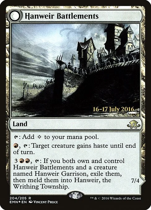 Hanweir Battlements, carta Magic di tipo Land illustrata da Vincent Proce