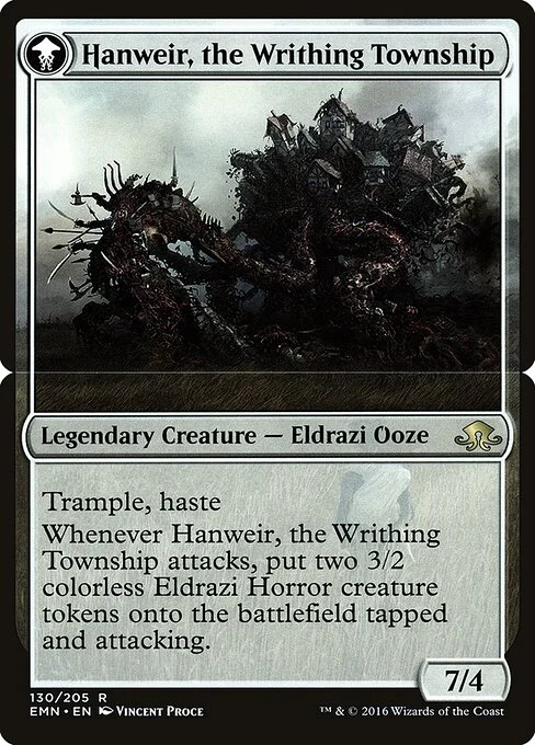 Hanweir, the Writhing Township, carta Magic di tipo Legendary Creature — Eldrazi Ooze illustrata da Vincent Proce