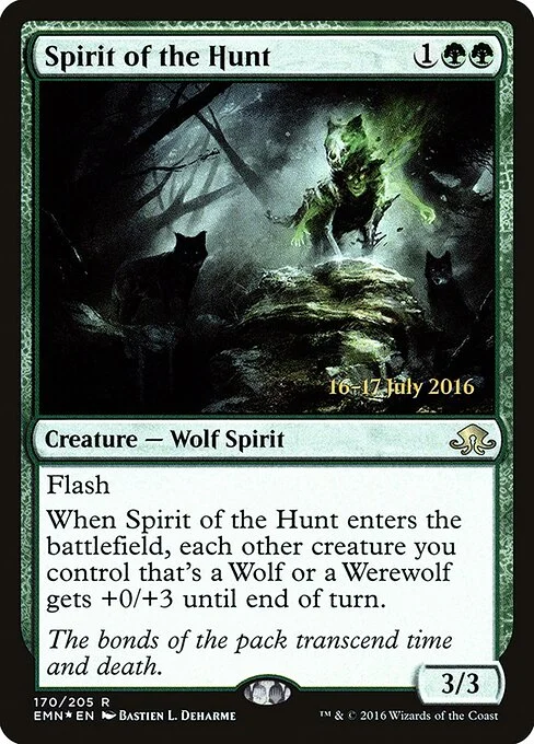 Spirit of the Hunt, carta Magic di tipo Creature — Wolf Spirit illustrata da Bastien L. Deharme