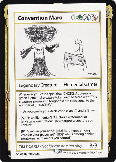 Convention Maro, carta Magic di tipo Legendary Creature — Elemental Gamer illustrata da Mark Rosewater