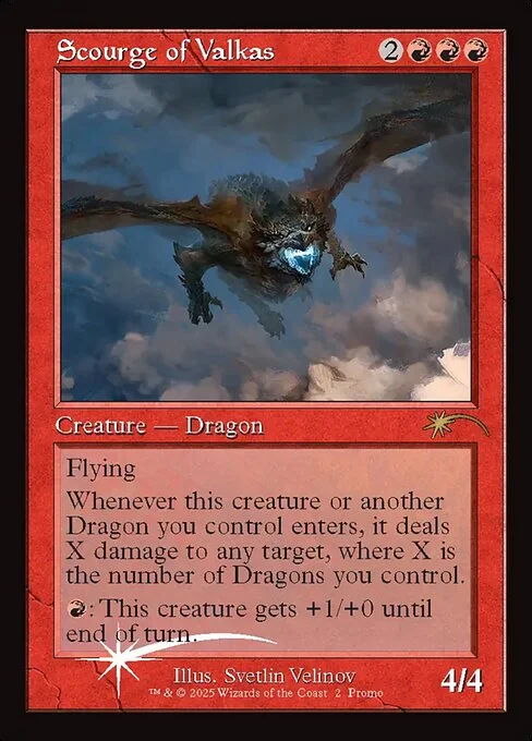 Scourge of Valkas, carta Magic di tipo Creature — Dragon illustrata da Svetlin Velinov